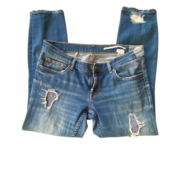 Zara Ripped Raw Stretchy Medium Rise Relaxed Straight Leg Distressed Jeans SZ 26 - Picture 6 of 10